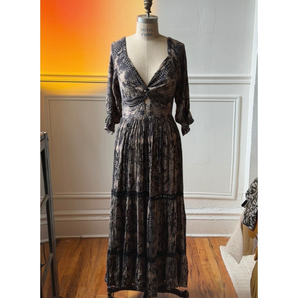 ANGIE Snake Print Maxi Dress Small Whimsigoth Dark Romantic Cutout Boho
